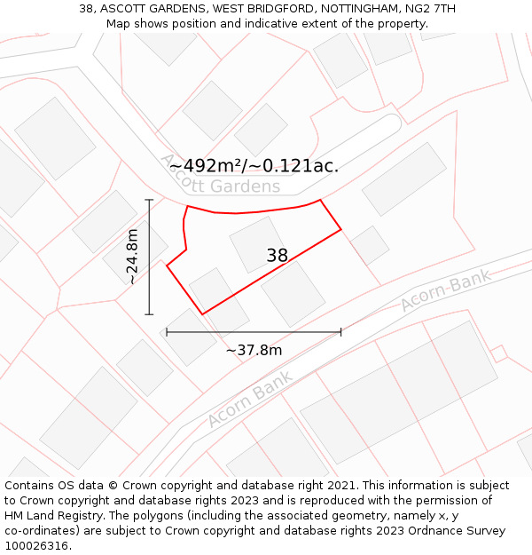 38, ASCOTT GARDENS, WEST BRIDGFORD, NOTTINGHAM, NG2 7TH: Plot and title map