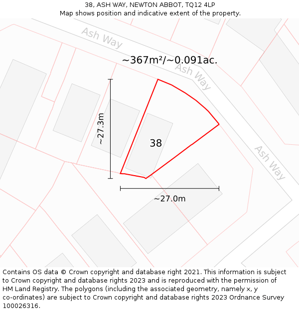 38, ASH WAY, NEWTON ABBOT, TQ12 4LP: Plot and title map