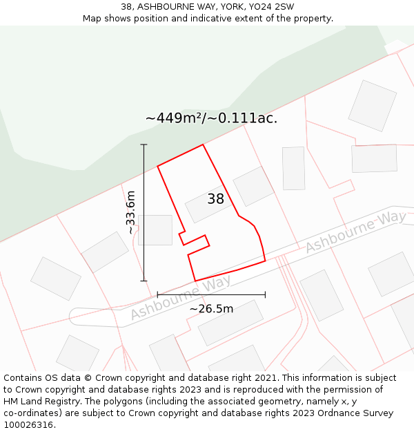 38, ASHBOURNE WAY, YORK, YO24 2SW: Plot and title map