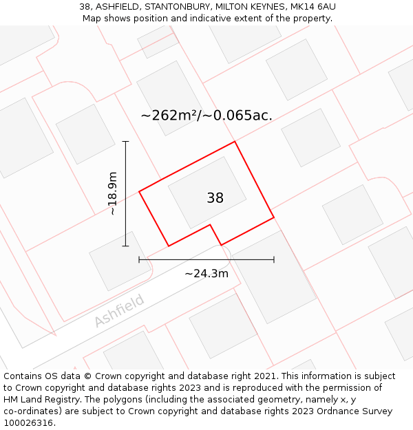 38, ASHFIELD, STANTONBURY, MILTON KEYNES, MK14 6AU: Plot and title map