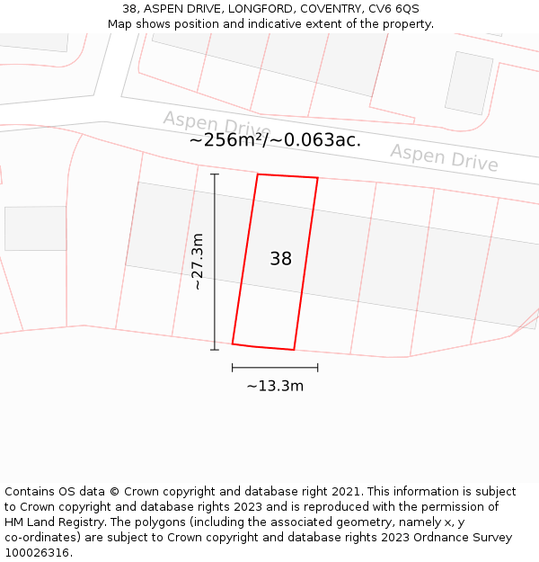 38, ASPEN DRIVE, LONGFORD, COVENTRY, CV6 6QS: Plot and title map