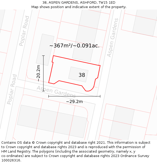 38, ASPEN GARDENS, ASHFORD, TW15 1ED: Plot and title map