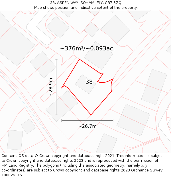 38, ASPEN WAY, SOHAM, ELY, CB7 5ZQ: Plot and title map