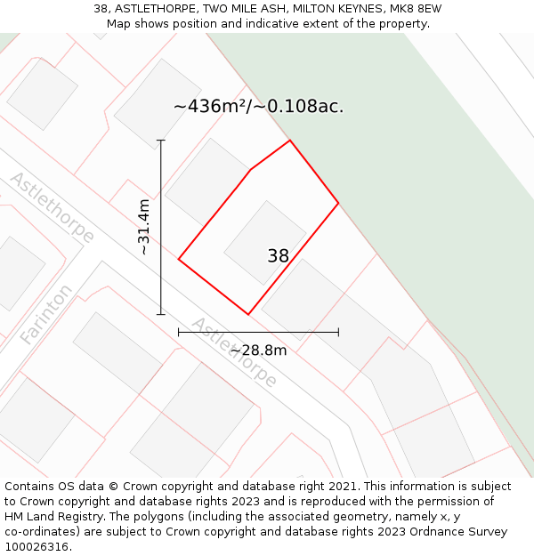 38, ASTLETHORPE, TWO MILE ASH, MILTON KEYNES, MK8 8EW: Plot and title map