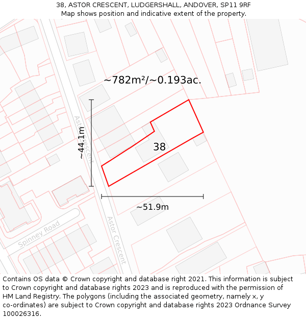 38, ASTOR CRESCENT, LUDGERSHALL, ANDOVER, SP11 9RF: Plot and title map