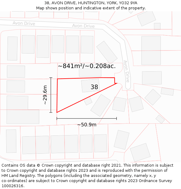 38, AVON DRIVE, HUNTINGTON, YORK, YO32 9YA: Plot and title map