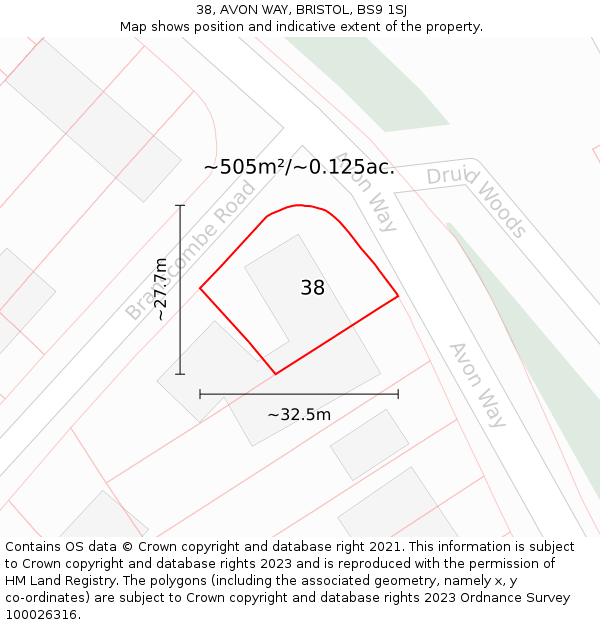 38, AVON WAY, BRISTOL, BS9 1SJ: Plot and title map