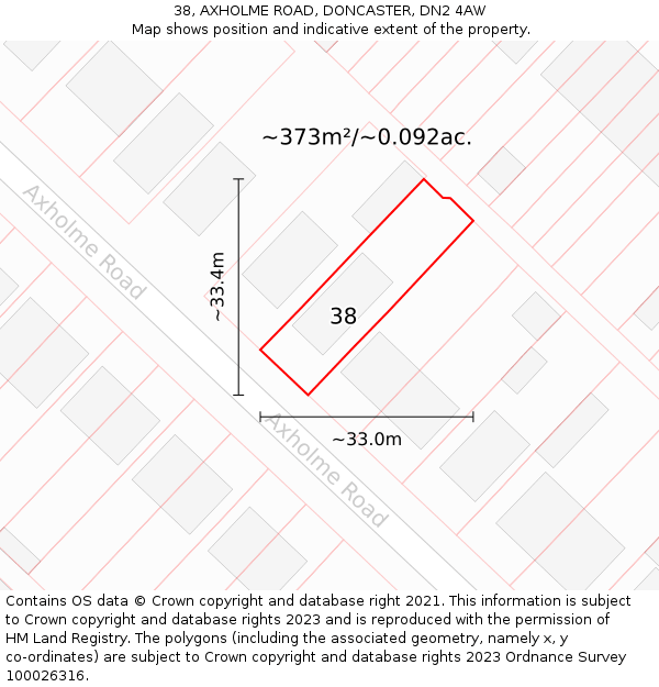 38, AXHOLME ROAD, DONCASTER, DN2 4AW: Plot and title map