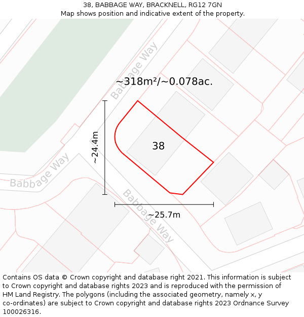 38, BABBAGE WAY, BRACKNELL, RG12 7GN: Plot and title map