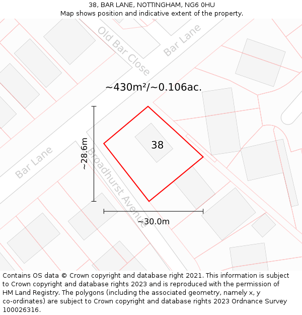 38, BAR LANE, NOTTINGHAM, NG6 0HU: Plot and title map