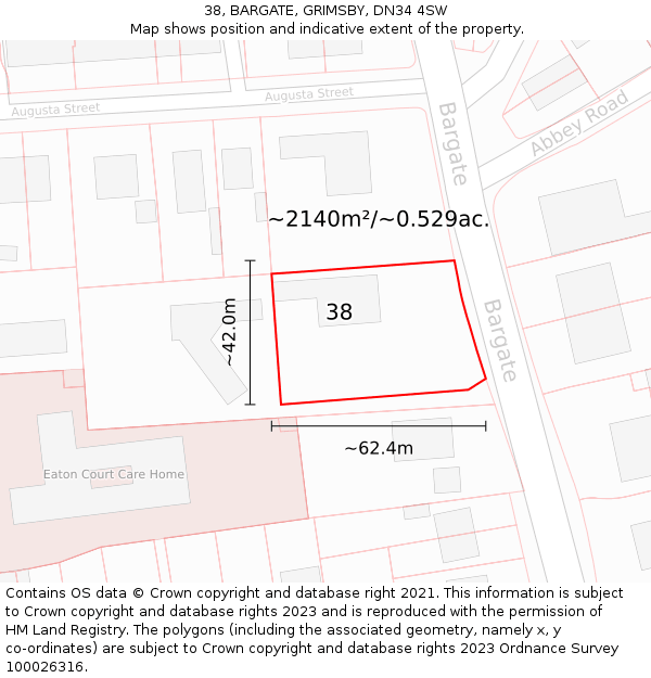 38, BARGATE, GRIMSBY, DN34 4SW: Plot and title map