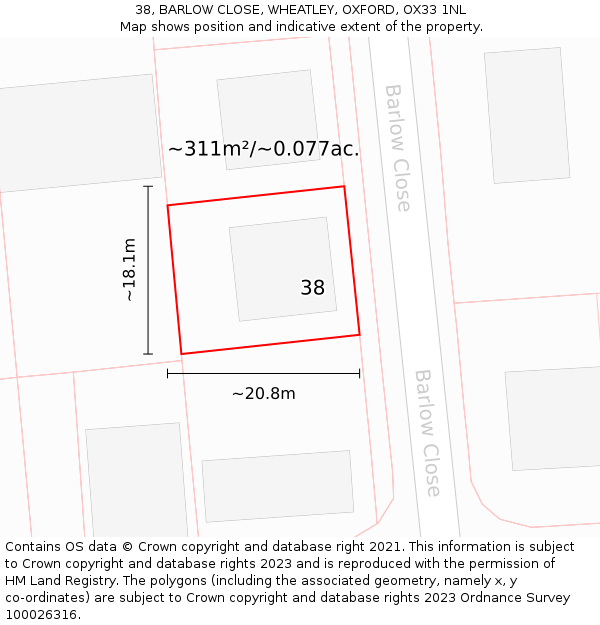 38, BARLOW CLOSE, WHEATLEY, OXFORD, OX33 1NL: Plot and title map