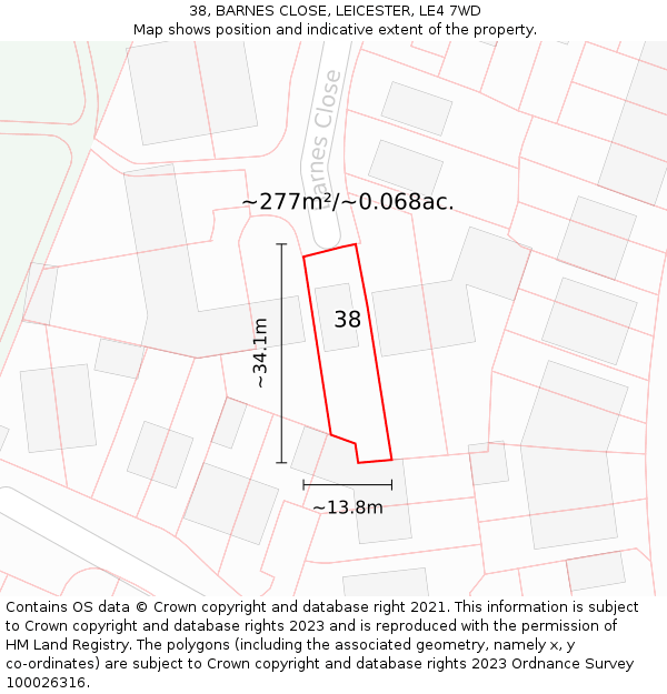 38, BARNES CLOSE, LEICESTER, LE4 7WD: Plot and title map