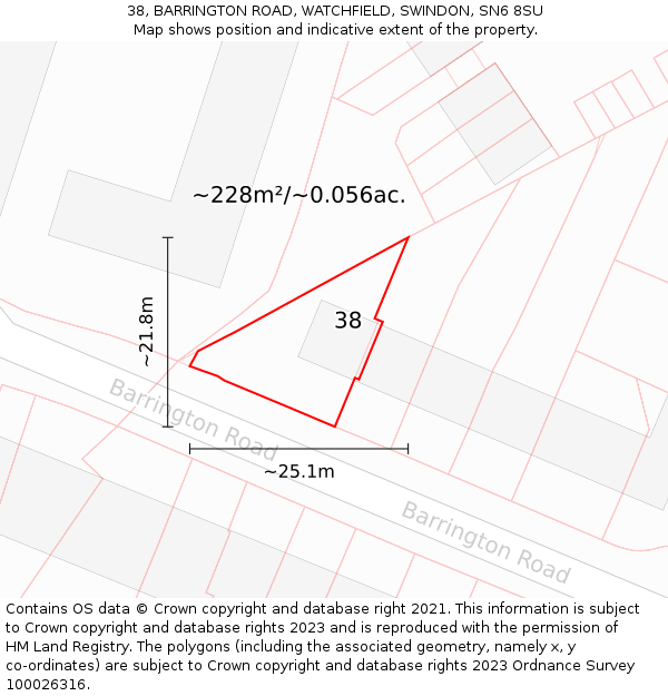 38, BARRINGTON ROAD, WATCHFIELD, SWINDON, SN6 8SU: Plot and title map