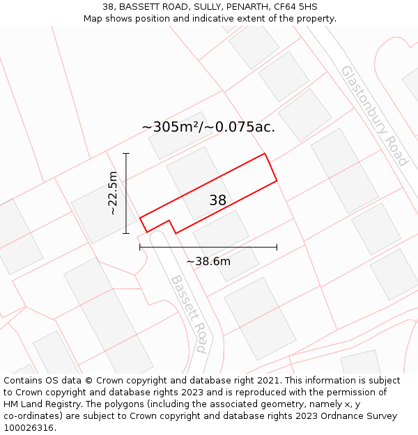 38, BASSETT ROAD, SULLY, PENARTH, CF64 5HS: Plot and title map