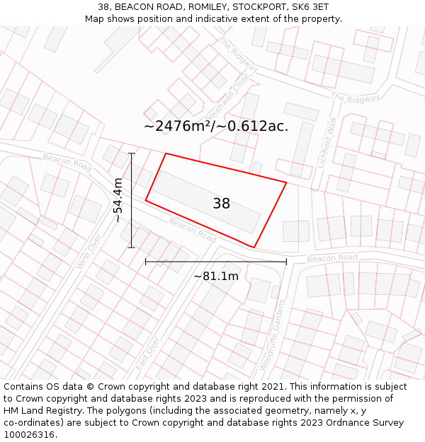 38, BEACON ROAD, ROMILEY, STOCKPORT, SK6 3ET: Plot and title map