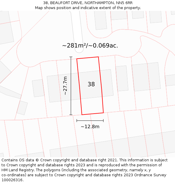 38, BEAUFORT DRIVE, NORTHAMPTON, NN5 6RR: Plot and title map