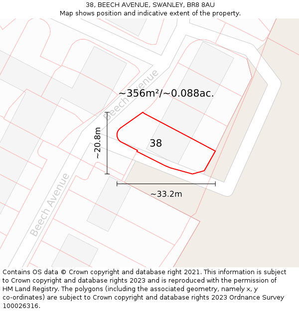 38, BEECH AVENUE, SWANLEY, BR8 8AU: Plot and title map