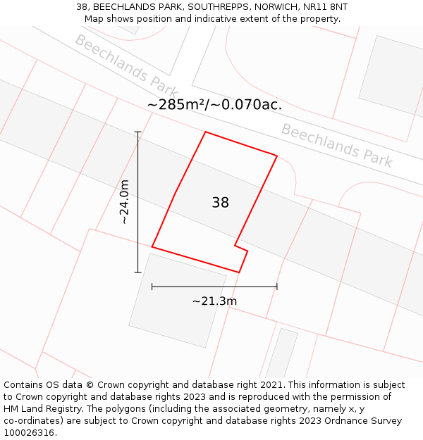 38, BEECHLANDS PARK, SOUTHREPPS, NORWICH, NR11 8NT: Plot and title map