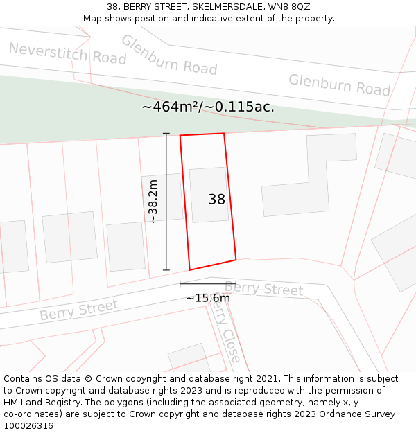 38, BERRY STREET, SKELMERSDALE, WN8 8QZ: Plot and title map
