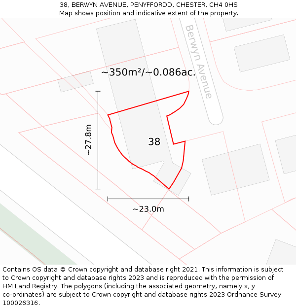 38, BERWYN AVENUE, PENYFFORDD, CHESTER, CH4 0HS: Plot and title map