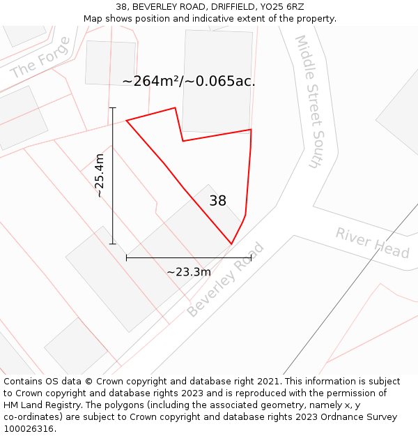 38, BEVERLEY ROAD, DRIFFIELD, YO25 6RZ: Plot and title map