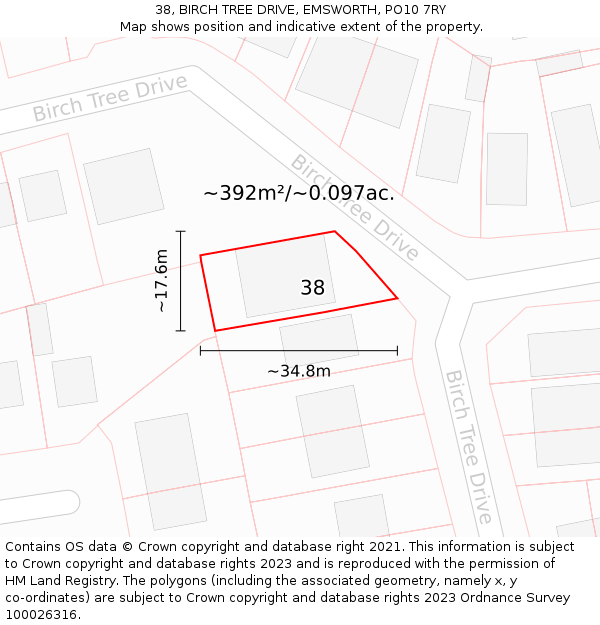 38, BIRCH TREE DRIVE, EMSWORTH, PO10 7RY: Plot and title map