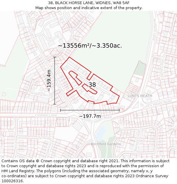 38, BLACK HORSE LANE, WIDNES, WA8 5AF: Plot and title map