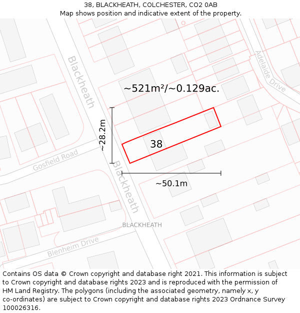 38, BLACKHEATH, COLCHESTER, CO2 0AB: Plot and title map