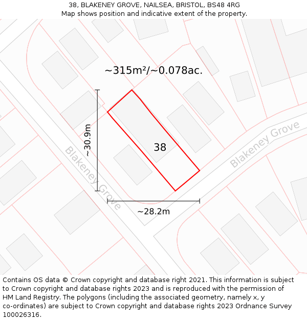 38, BLAKENEY GROVE, NAILSEA, BRISTOL, BS48 4RG: Plot and title map