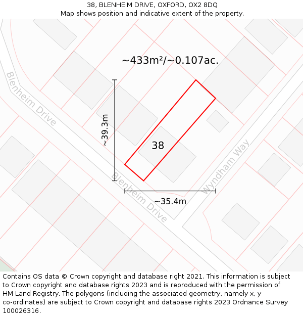 38, BLENHEIM DRIVE, OXFORD, OX2 8DQ: Plot and title map