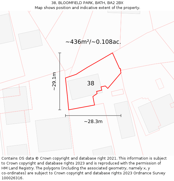 38, BLOOMFIELD PARK, BATH, BA2 2BX: Plot and title map