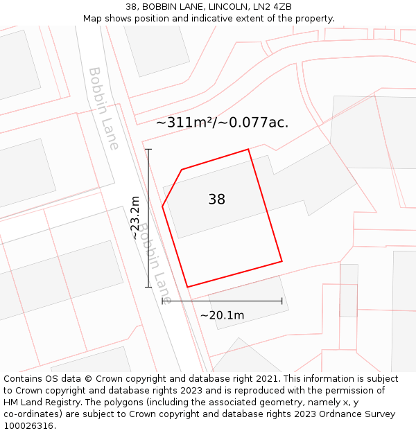 38, BOBBIN LANE, LINCOLN, LN2 4ZB: Plot and title map