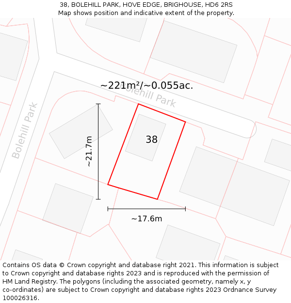 38, BOLEHILL PARK, HOVE EDGE, BRIGHOUSE, HD6 2RS: Plot and title map