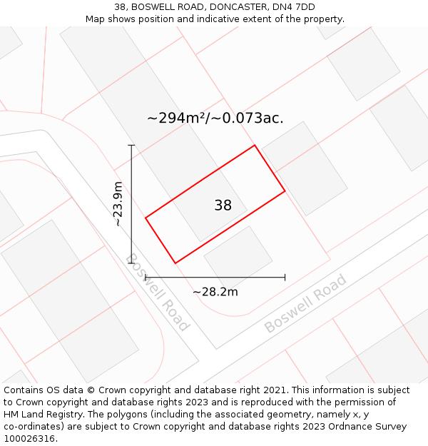 38, BOSWELL ROAD, DONCASTER, DN4 7DD: Plot and title map