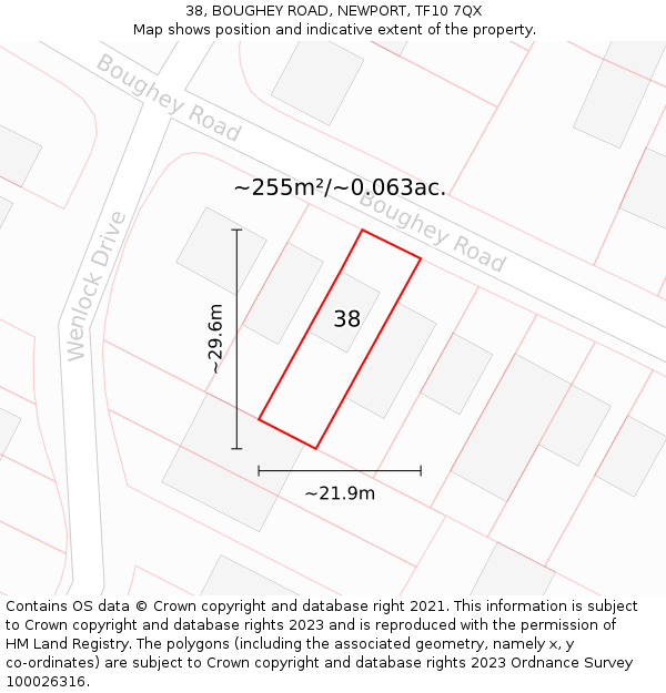 38, BOUGHEY ROAD, NEWPORT, TF10 7QX: Plot and title map