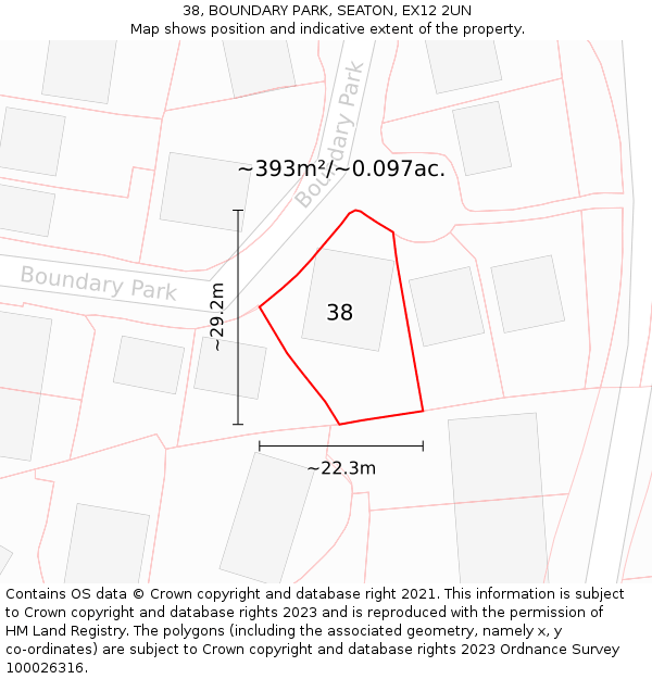 38, BOUNDARY PARK, SEATON, EX12 2UN: Plot and title map