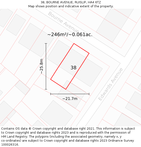 38, BOURNE AVENUE, RUISLIP, HA4 6TZ: Plot and title map