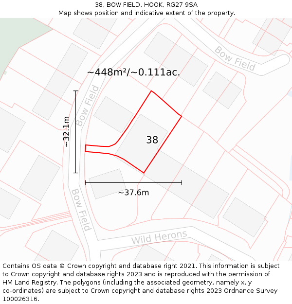 38, BOW FIELD, HOOK, RG27 9SA: Plot and title map