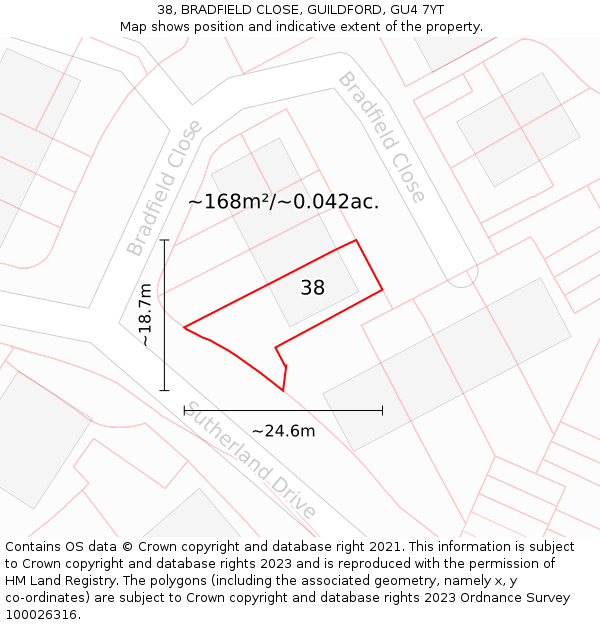 38, BRADFIELD CLOSE, GUILDFORD, GU4 7YT: Plot and title map