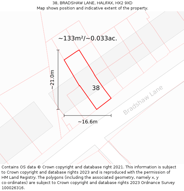 38, BRADSHAW LANE, HALIFAX, HX2 9XD: Plot and title map