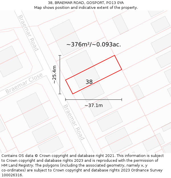 38, BRAEMAR ROAD, GOSPORT, PO13 0YA: Plot and title map