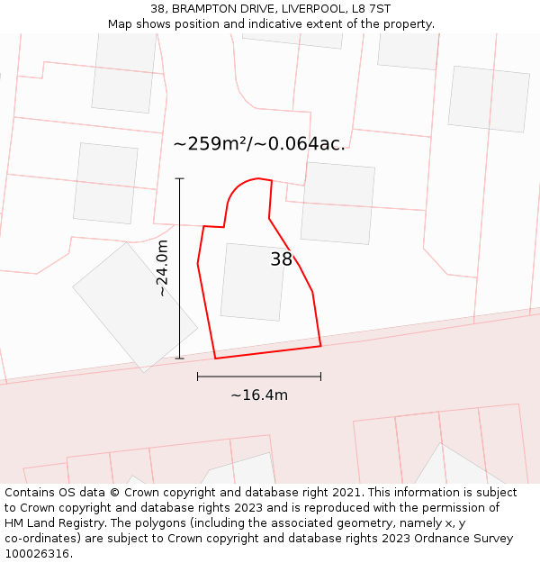 38, BRAMPTON DRIVE, LIVERPOOL, L8 7ST: Plot and title map