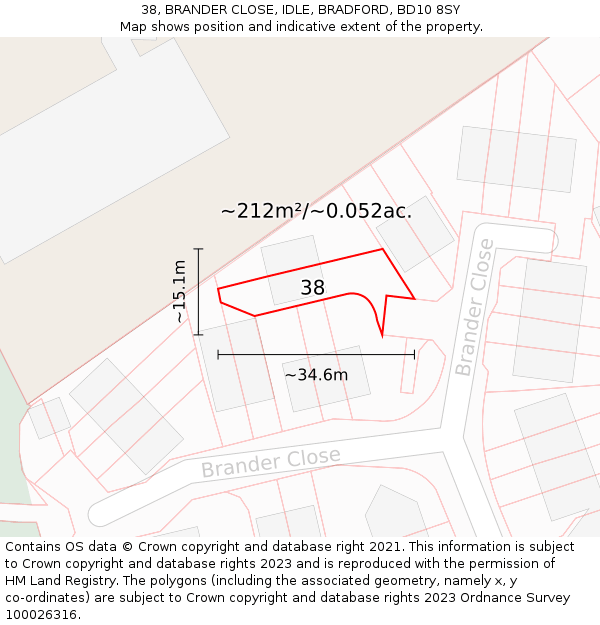 38, BRANDER CLOSE, IDLE, BRADFORD, BD10 8SY: Plot and title map