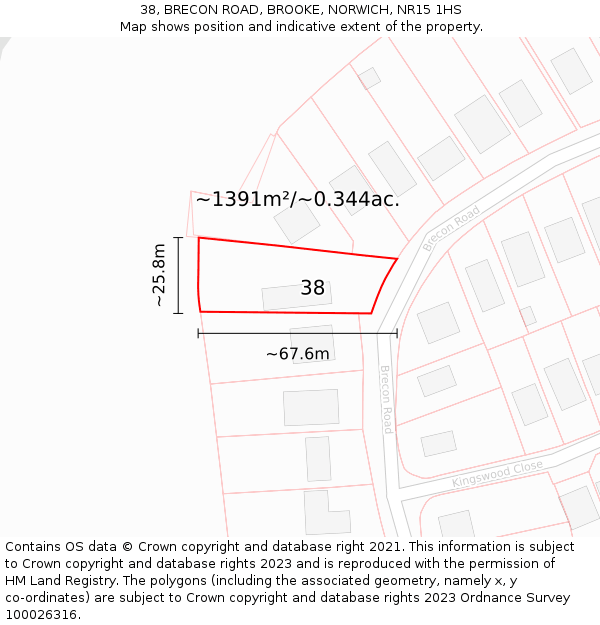 38, BRECON ROAD, BROOKE, NORWICH, NR15 1HS: Plot and title map