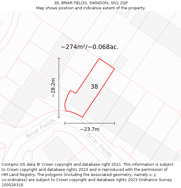 38, BRIAR FIELDS, SWINDON, SN1 2QP: Plot and title map