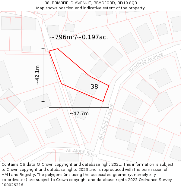 38, BRIARFIELD AVENUE, BRADFORD, BD10 8QR: Plot and title map