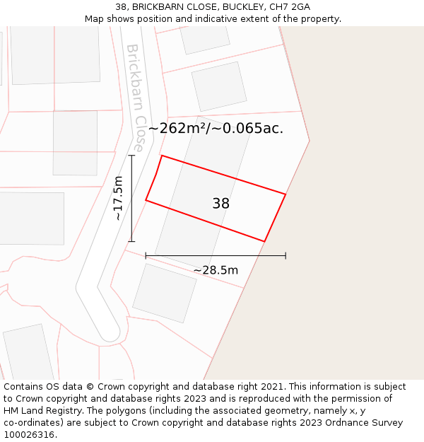 38, BRICKBARN CLOSE, BUCKLEY, CH7 2GA: Plot and title map