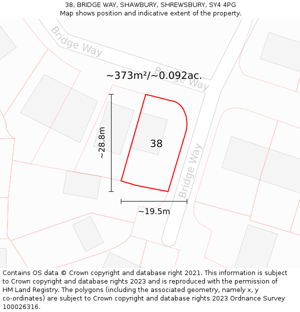 38, BRIDGE WAY, SHAWBURY, SHREWSBURY, SY4 4PG: Plot and title map
