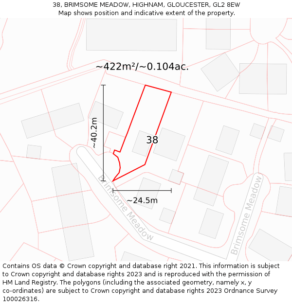 38, BRIMSOME MEADOW, HIGHNAM, GLOUCESTER, GL2 8EW: Plot and title map